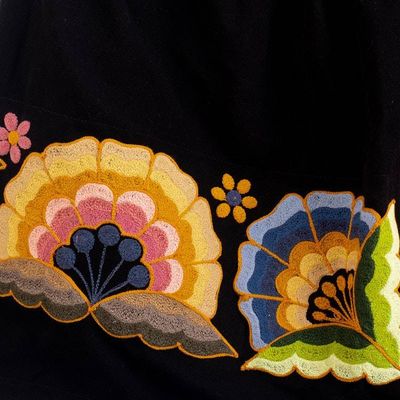 Alternate image for Handmade Black Floral Embroidered Mini Skirt from Peru Qashwa