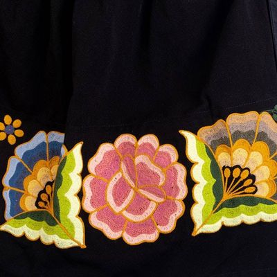 Alternate image for Handmade Black Floral Embroidered Mini Skirt from Peru Qashwa
