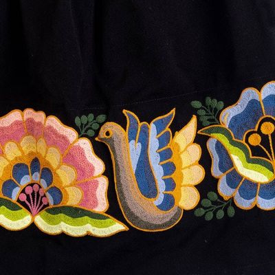Alternate image for Handmade Black Floral Embroidered Mini Skirt from Peru Qashwa