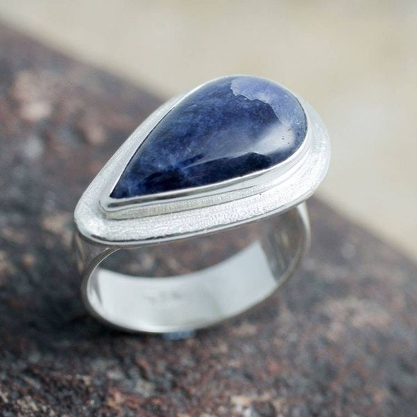Alternate image for Hand Crafted Sterling Silver and Sodalite Cocktail Ring Gift of Life