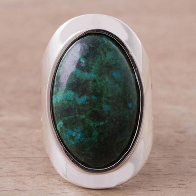 Alternate image for Sterling Silver Single Stone Chrysocolla Cocktail Ring Cradle of Peace