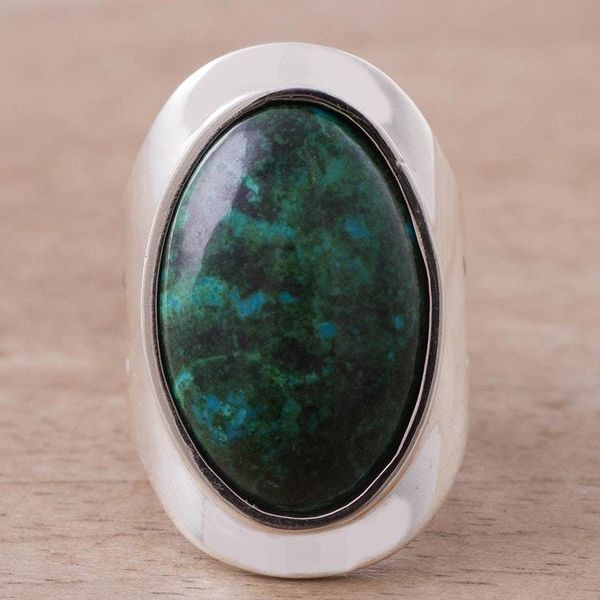 Alternate image for Sterling Silver Single Stone Chrysocolla Cocktail Ring Cradle of Peace
