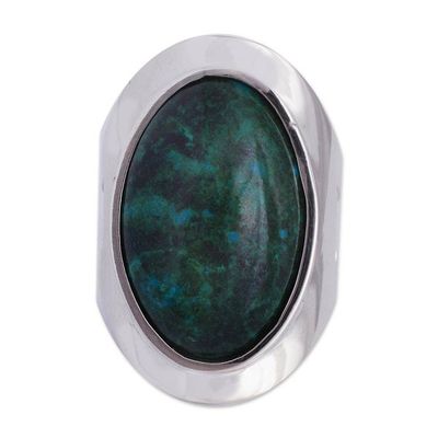 Alternate image for Sterling Silver Single Stone Chrysocolla Cocktail Ring Cradle of Peace
