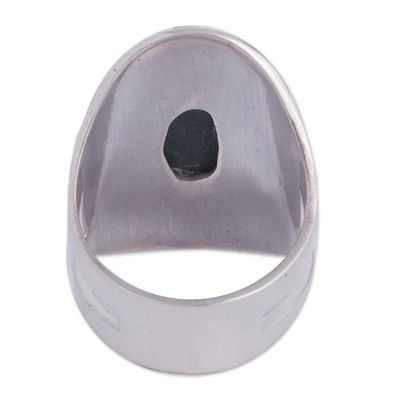 Alternate image for Sterling Silver Single Stone Chrysocolla Cocktail Ring Cradle of Peace