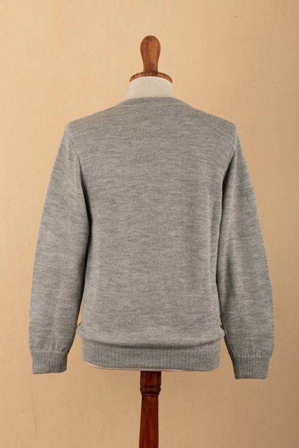 Alternate image for 100 Alpaca Hand-Embroidered Mens Pullover Sweater in Grey Little Stitches in Grey