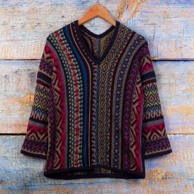 Alternate image for Alpaca Blend Sweater with V-Neck and Kimono-Style Sleeves Andean Threads