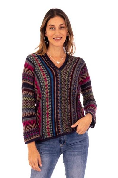 Alternate image for Alpaca Blend Sweater with V-Neck and Kimono-Style Sleeves Andean Threads