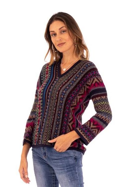 Alternate image for Alpaca Blend Sweater with V-Neck and Kimono-Style Sleeves Andean Threads