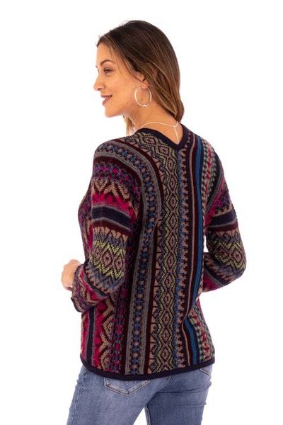 Alternate image for Alpaca Blend Sweater with V-Neck and Kimono-Style Sleeves Andean Threads
