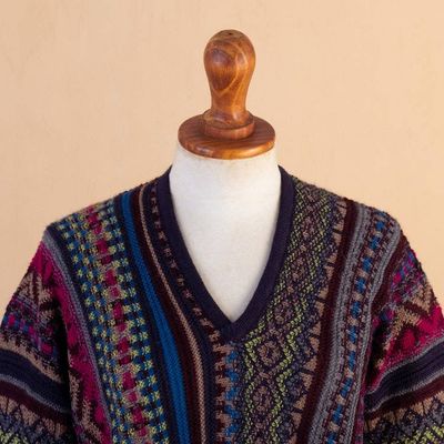 Alternate image for Alpaca Blend Sweater with V-Neck and Kimono-Style Sleeves Andean Threads
