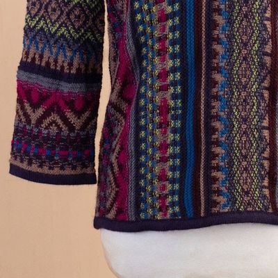 Alternate image for Alpaca Blend Sweater with V-Neck and Kimono-Style Sleeves Andean Threads
