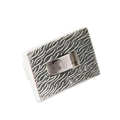 Alternate image for Square Textured Silver Handmade Ring Modern River