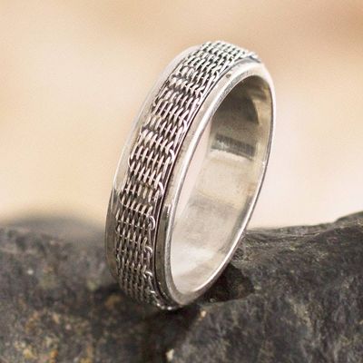 Alternate image for Basketweave Sterling Silver Spinner Ring Wicker Basket