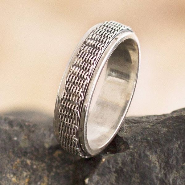 Alternate image for Basketweave Sterling Silver Spinner Ring Wicker Basket