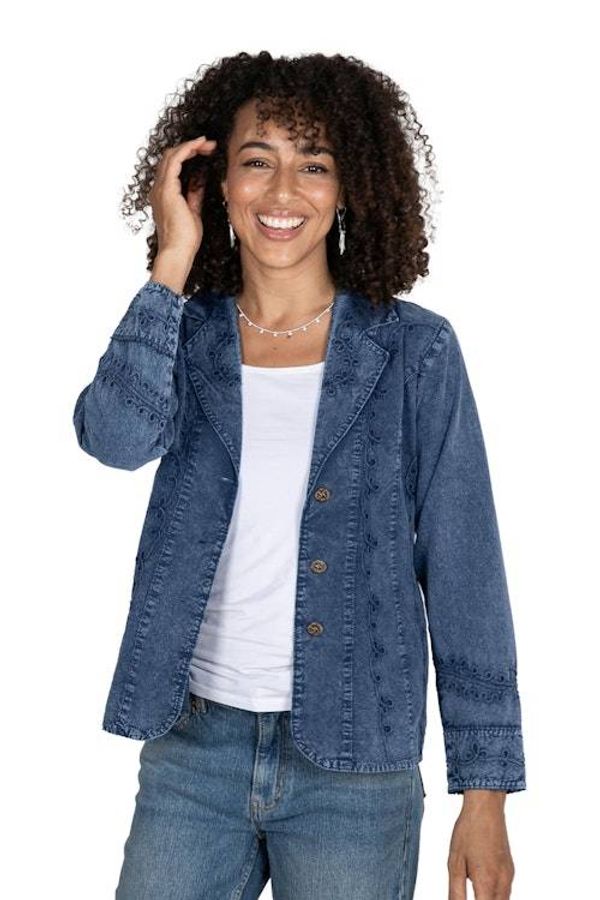 Alternate image for Cotton Jacket with Floral Embroidery in Midnight Blue Shade Andean Fields in Blue