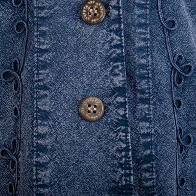 Alternate image for Cotton Jacket with Floral Embroidery in Midnight Blue Shade Andean Fields in Blue