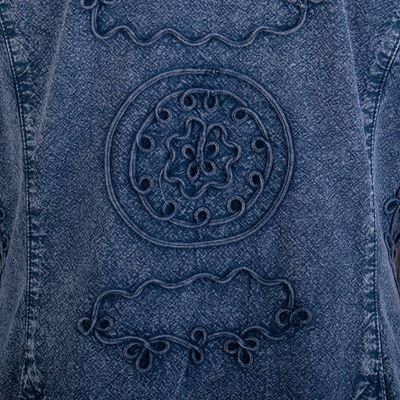 Alternate image for Cotton Jacket with Floral Embroidery in Midnight Blue Shade Andean Fields in Blue