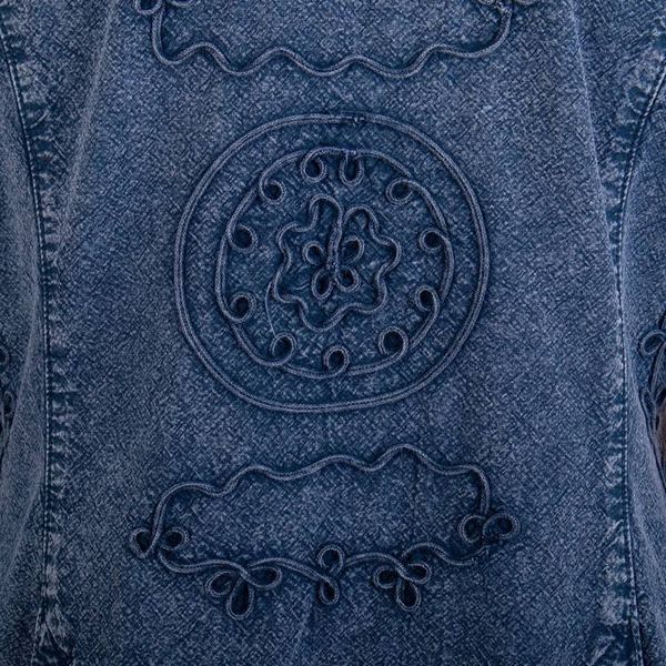 Alternate image for Cotton Jacket with Floral Embroidery in Midnight Blue Shade Andean Fields in Blue