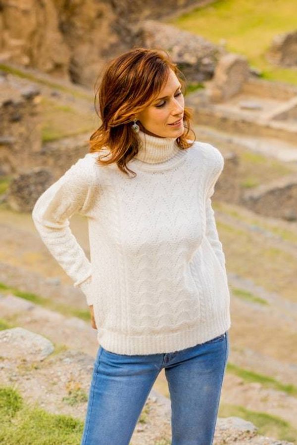 Alternate image for Cable Knit Turtle Neck Baby Alpaca Blend Pullover from Peru Warm Sweetness