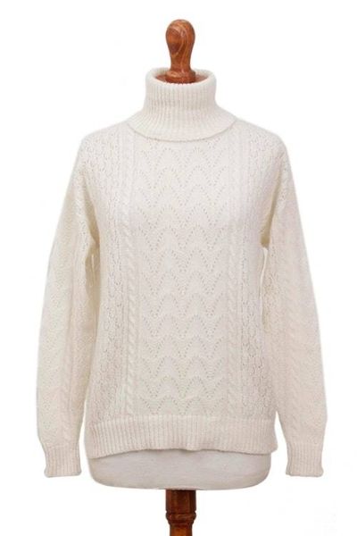 Alternate image for Cable Knit Turtle Neck Baby Alpaca Blend Pullover from Peru Warm Sweetness