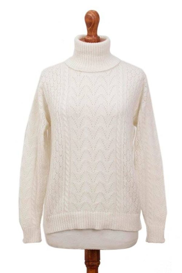 Alternate image for Cable Knit Turtle Neck Baby Alpaca Blend Pullover from Peru Warm Sweetness