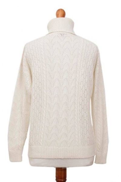 Alternate image for Cable Knit Turtle Neck Baby Alpaca Blend Pullover from Peru Warm Sweetness
