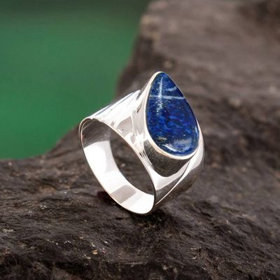 Alternate image for Peru 925 Silver Ring with Lapis Lazuli Huacho Heritage