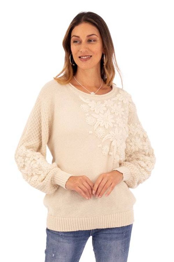 Alternate image for Hand Embroidered Ivory Baby Alpaca Pullover Sweater Elegant Blossoms