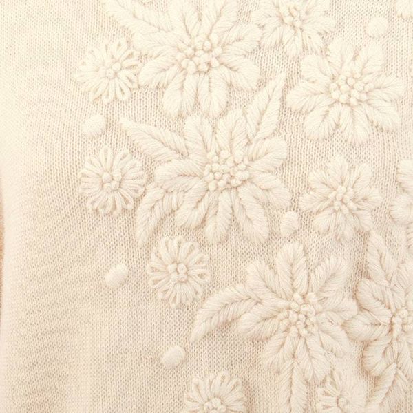Alternate image for Hand Embroidered Ivory Baby Alpaca Pullover Sweater Elegant Blossoms