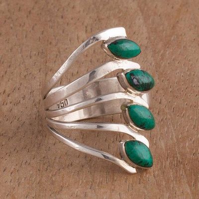 Primary image for Chrysocolla and 950 Silver Leaf Multi Stone Ring from Peru Radiant Leaves