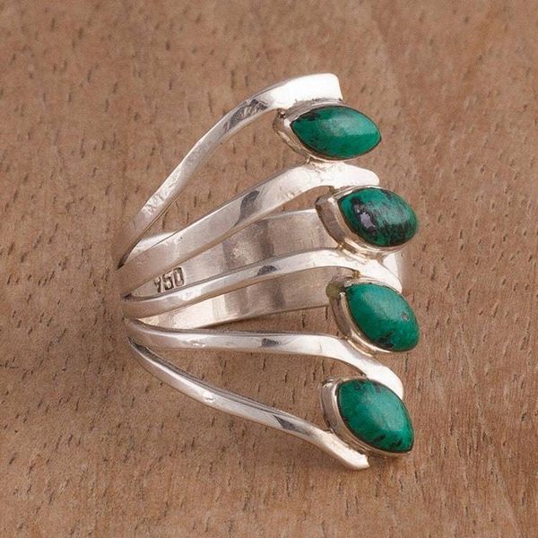 Alternate image for Chrysocolla and 950 Silver Leaf Multi Stone Ring from Peru Radiant Leaves