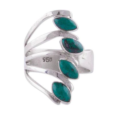 Alternate image for Chrysocolla and 950 Silver Leaf Multi Stone Ring from Peru Radiant Leaves