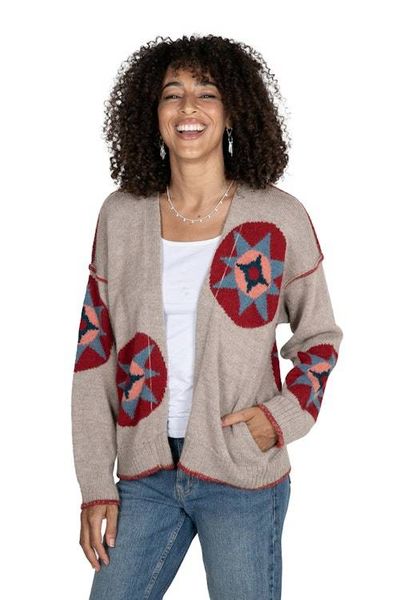 Alternate image for Hand-Knit Suzani Embroidery-Inspired Grey Alpaca Cardigan Suzani Style