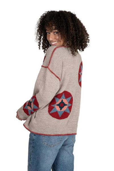 Alternate image for Hand-Knit Suzani Embroidery-Inspired Grey Alpaca Cardigan Suzani Style