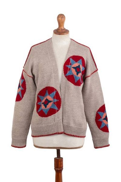 Alternate image for Hand-Knit Suzani Embroidery-Inspired Grey Alpaca Cardigan Suzani Style