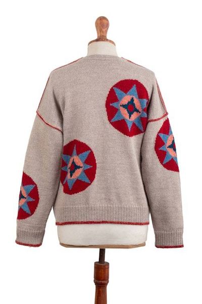 Alternate image for Hand-Knit Suzani Embroidery-Inspired Grey Alpaca Cardigan Suzani Style
