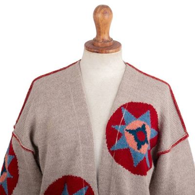 Alternate image for Hand-Knit Suzani Embroidery-Inspired Grey Alpaca Cardigan Suzani Style