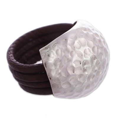 Alternate image for Handmade Leather Silver Designer Ring Armor Shell