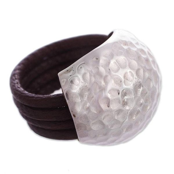 Alternate image for Handmade Leather Silver Designer Ring Armor Shell