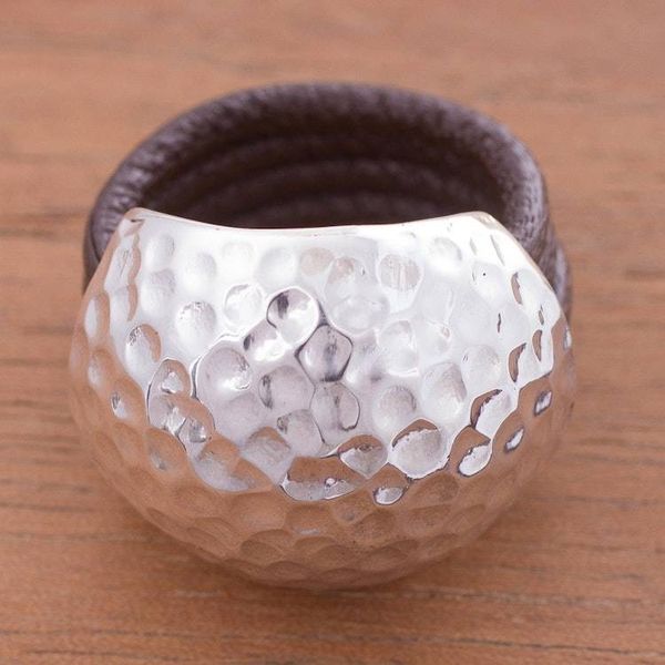 Alternate image for Handmade Leather Silver Designer Ring Armor Shell