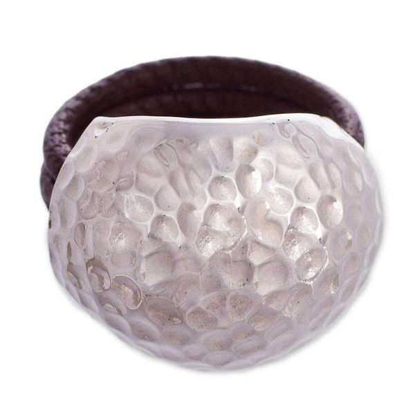 Alternate image for Handmade Leather Silver Designer Ring Armor Shell
