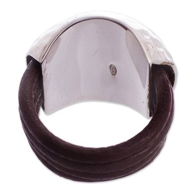 Alternate image for Handmade Leather Silver Designer Ring Armor Shell