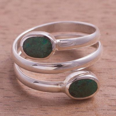 Alternate image for Handcrafted Green-Blue Chrysocolla Wrap Ring Double Embrace