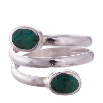 Alternate image for Handcrafted Green-Blue Chrysocolla Wrap Ring Double Embrace