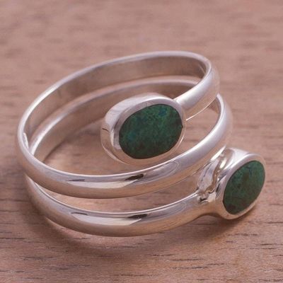 Alternate image for Handcrafted Green-Blue Chrysocolla Wrap Ring Double Embrace