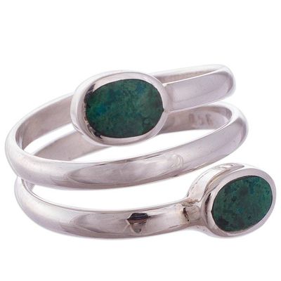 Alternate image for Handcrafted Green-Blue Chrysocolla Wrap Ring Double Embrace