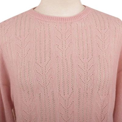 Alternate image for Pink Blush Alpaca Pullover Patterned Sweater with Drawstring Pink Comfort