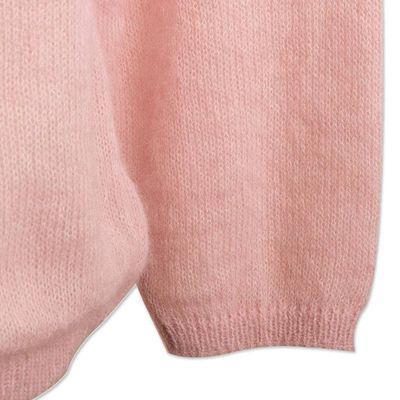 Alternate image for Pink Blush Alpaca Pullover Patterned Sweater with Drawstring Pink Comfort