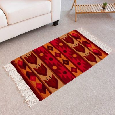 Alternate image for Geometric Patterned Handloomed Wool Area Rug in Red 2x3 Vicus