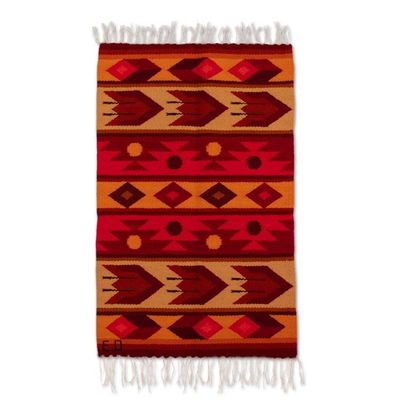 Alternate image for Geometric Patterned Handloomed Wool Area Rug in Red 2x3 Vicus